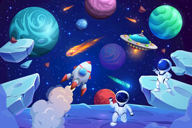卡通宇宙星球太空宇航员火箭背景