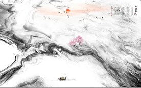 新中式抽象水墨山水风景背景墙