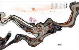 新中式抽象水墨山水风景背景墙