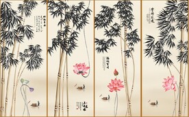新中式竹林荷花装饰无框画