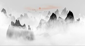 新中式抽象水墨山水风景背景墙