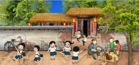 复古80后90后农村民居背景墙