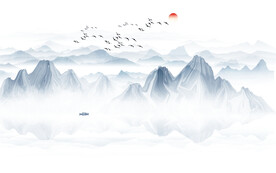 新中式壁画山水画电视背景墙