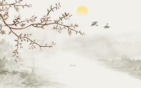 中式水墨山水花鸟背景墙