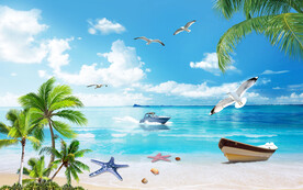 大海帆船背景墙