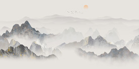 中式床头水墨山水画背景墙