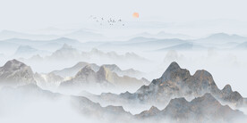 床头山水画护墙板背景墙