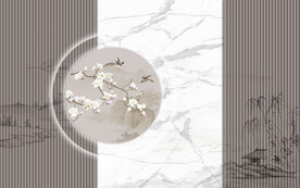 新中式格栅山水画背景墙