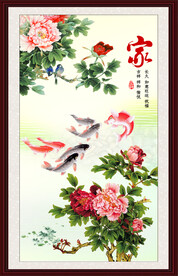 牡丹鲤鱼图
