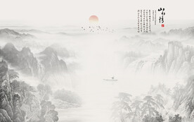 中式国画山水情背景墙