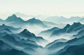 山水水墨画壁画