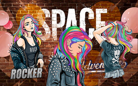 时尚潮流牛仔美女装饰壁画设计