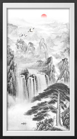 水墨迎客松玄关画