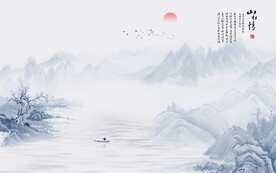 国画山水情背景墙