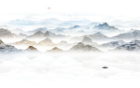 中式水墨山水画电视背景墙