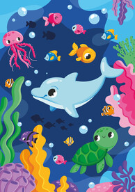 卡通海洋动物可爱海豚水族馆背景