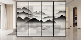 手绘高清分层山水背景墙