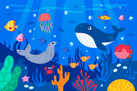海底世界卡通鲸鱼热带鱼水下背景