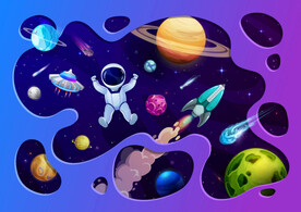 卡通宇航员立体太空星球宇宙背景