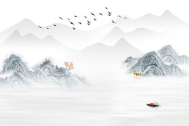 新中式山水大理石纹水墨背景墙