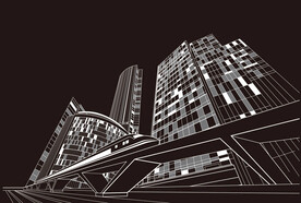 城际高铁铁路建设线稿矢量图