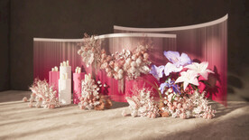 粉色线帘婚礼迎宾区