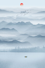 新中式水墨山水玄关画