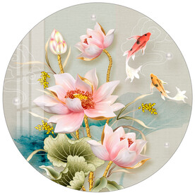 富贵有余荷花圆形装饰画