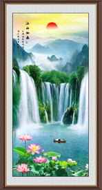 瀑布山水国画流水生财