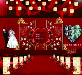 红新中式中国风主题婚礼美陈