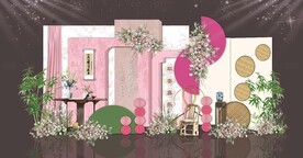 粉色新中式宝宝宴周岁宴生日背景