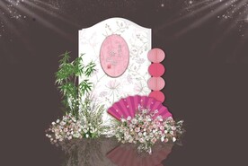 粉色新中式宝宝周岁宴迎宾背景