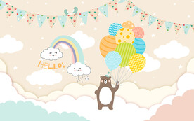 可爱卡通气球小熊儿童房背景墙