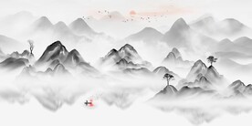 新中式抽象水墨山水风景背景墙