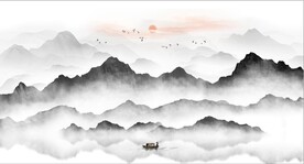 新中式抽象水墨山水风景背景墙