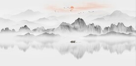 新中式抽象水墨山水风景背景墙