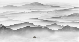 新中式抽象水墨山水风景背景墙