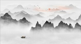 新中式抽象水墨山水风景背景墙
