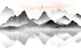 新中式抽象水墨山水风景背景墙