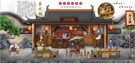 古代鱼火锅餐饮背景墙壁画