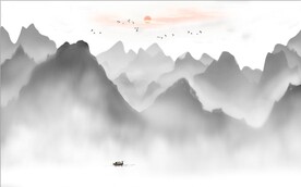 新中式抽象水墨山水风景背景墙