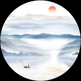 新中式圆形意境山水