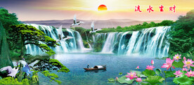 迎客松瀑布山水装饰画