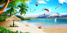 蓝天白云大海沙滩雪山