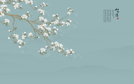 新中式工笔花鸟画电视背景墙