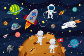 卡通太空火箭宇航员星球宇宙背景