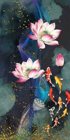 荷花九鱼玄关