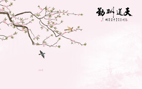 新中式手绘花鸟画背景墙