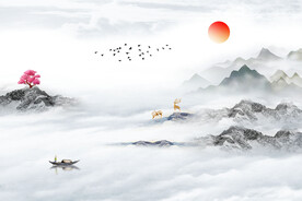 新中式山水古风水墨电视背景墙