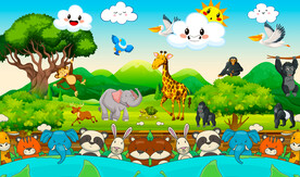 卡通动物游乐园背景墙